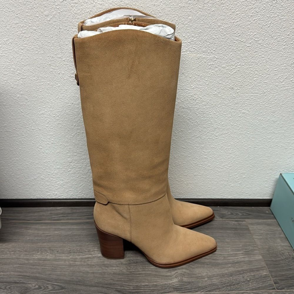 Franco Sarto Jasmine Knee High Boot In Pastorial Taupe Beige Suede - Picture 4 of 12